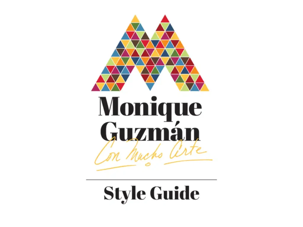 A cover showing a logo with triangular tiles forming an "M", Monique's name, and the phrase "Con Mucho Arte"