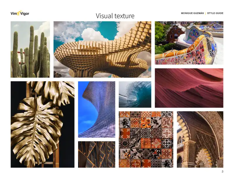 Mood board page with 10 images representing various visual textures.