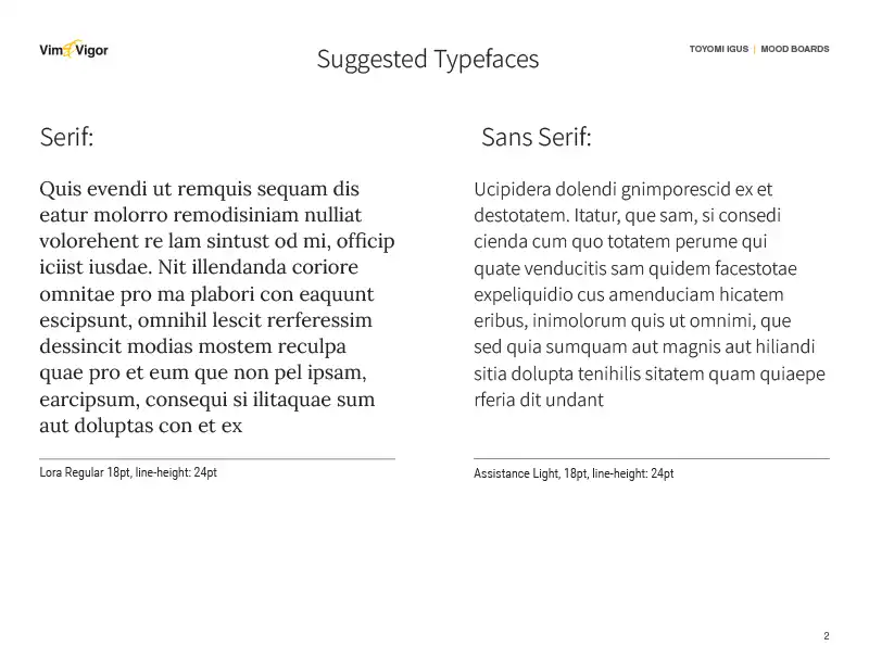 Brand guidelines page showing the two fonts used on the Toyomi Igus website.